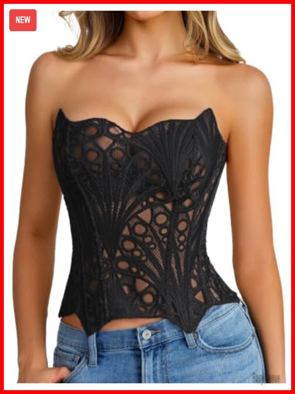 Avidlove Strapless Lace Corset Top 14-Bone Bustier Back Lace-Up